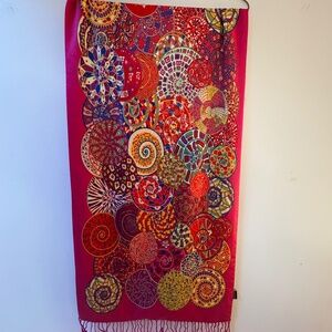 Vibrant Silk and Wool Reversible Fringed Luxurious Shawl